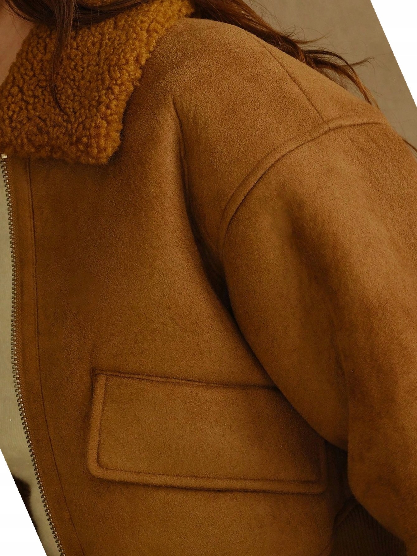 Dámský stylový semišový kožich Motf Módní Bomber Premium Hnědý L 40