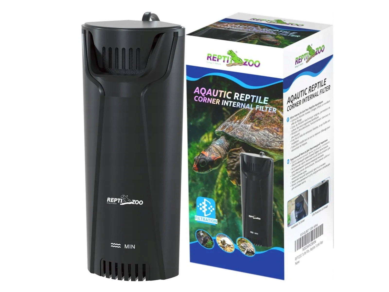 Filtr wody narożny do akwa terrarium do płytkich zbiorników 350l/h ReptiZoo