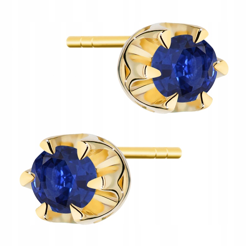 Zlaté Náušnice pr. 585 na tyč s safíry 0,30 ct 14k