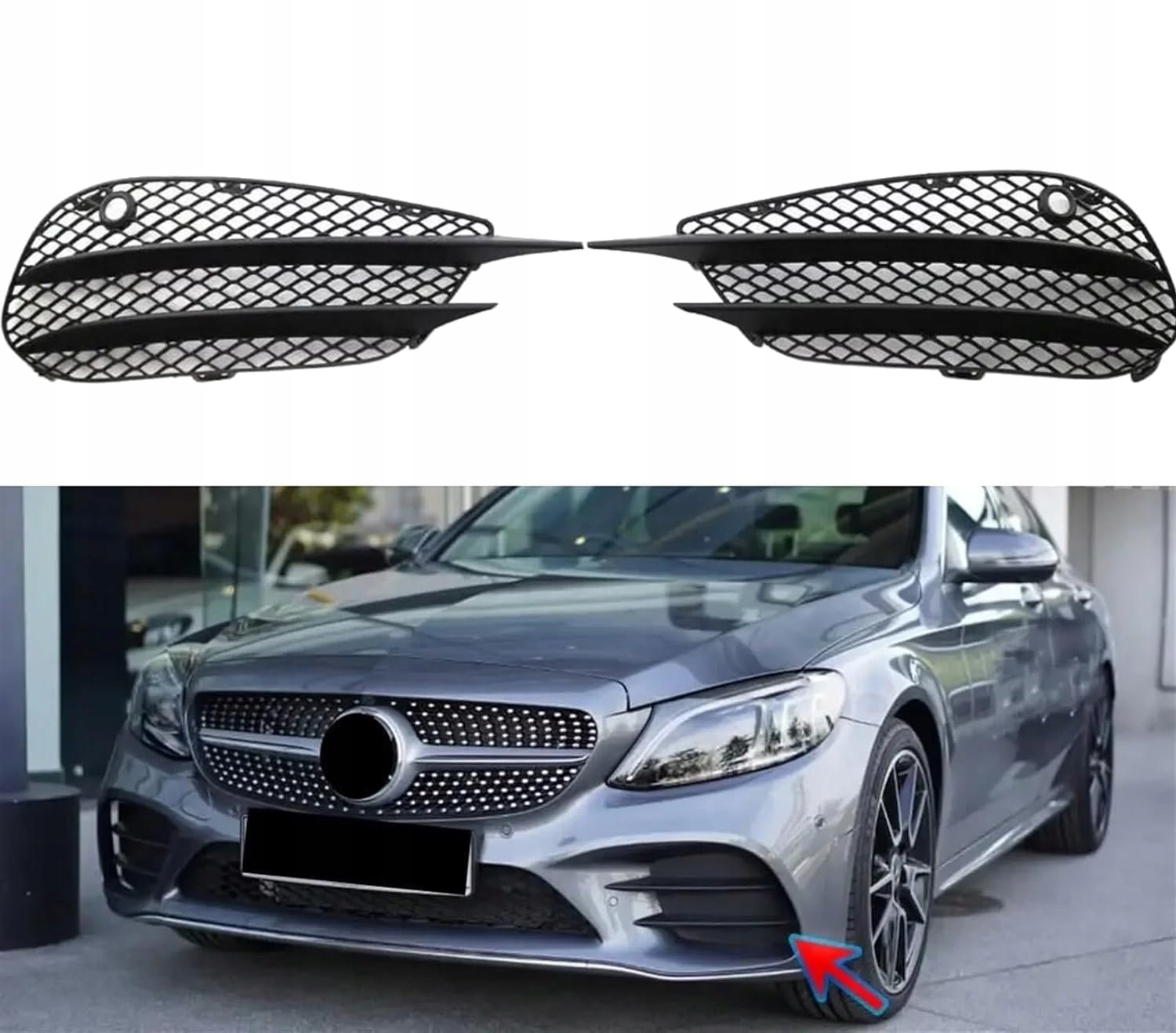 2x přední grilovací atrapa pro Mercedes-Benz třídy C W205 černá 2058852523