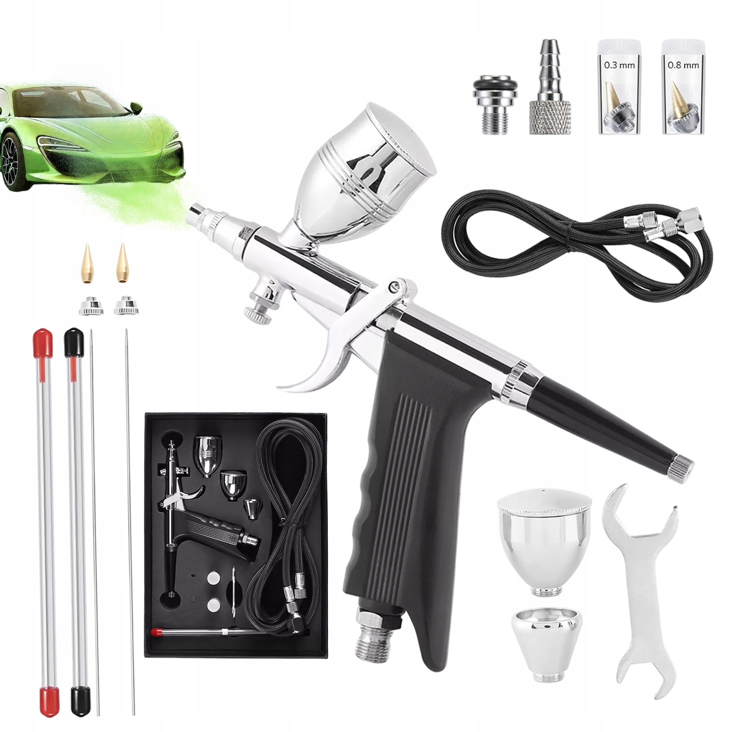 Modelářský aerograf Stříkací pistole s tryskou 0,3/0,5/0,8 mm