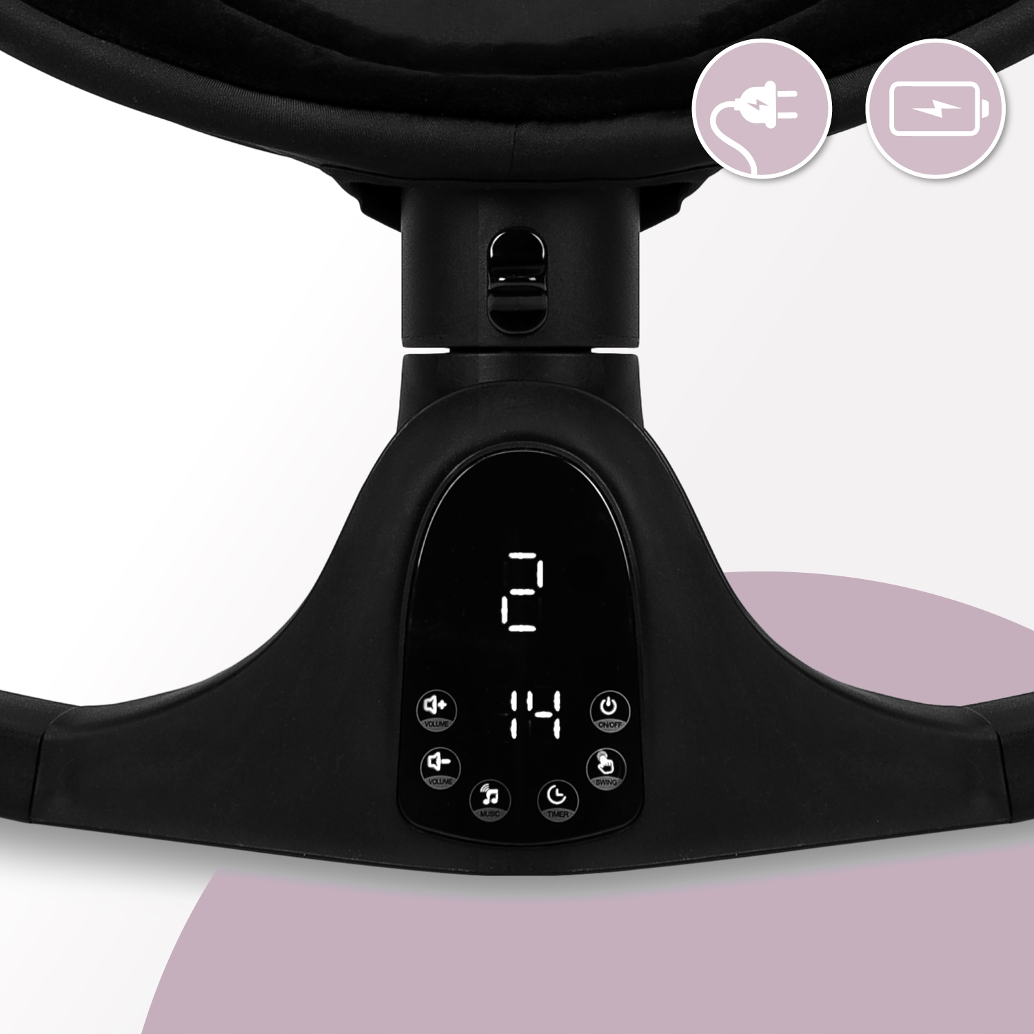 ELEKTRINIS SUPAMASIS ŠVENTINIS KĖDAS - MoMi KENANI ONYX - BLUETOOTH MUZIKOS PILOT Kind swing