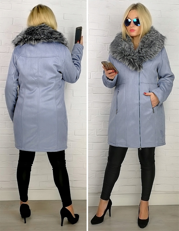 ZIMOWY MODNY KOŻUSZEK PŁASZCZ RAMONESKA FUTRO KOŁNIERZ FUTRO 2XL / 44 Rozmiar 44