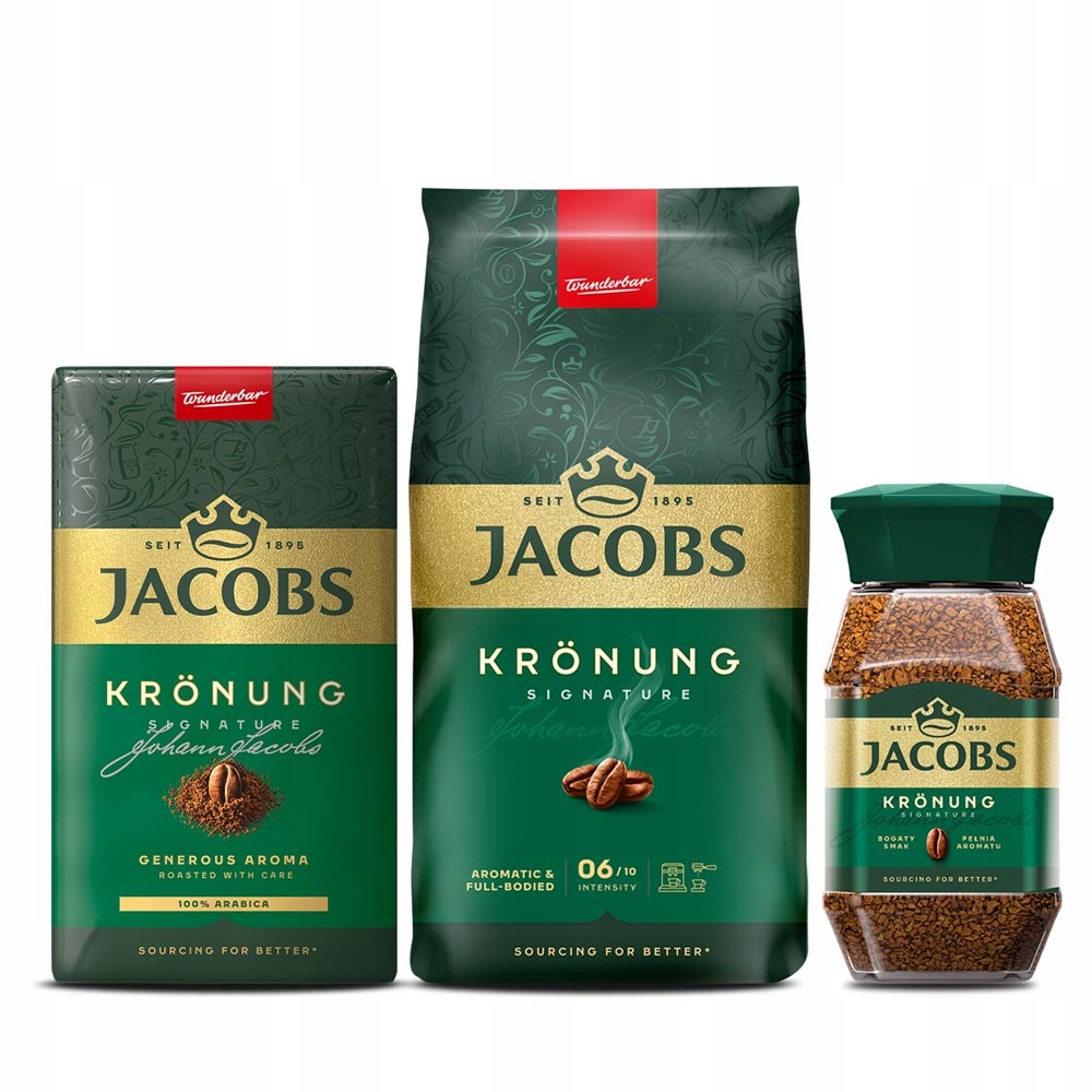 Kronung Pack: kawa ziarnista, mielona, rozpuszczalna Jacobs Kronung