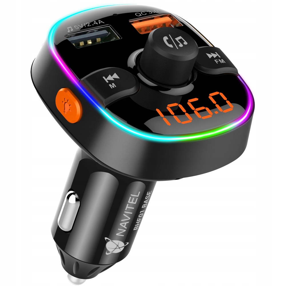 Transmiter FM Bluetooth BHF01 BASE - szybkie ładowanie, tryb głośnomówiący