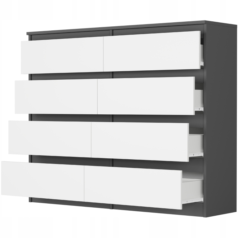 Nowoczesna KOMODA 120CM SZAFKA 8 SZUFLAD PL R-120-S8 ANTRACYT MIX