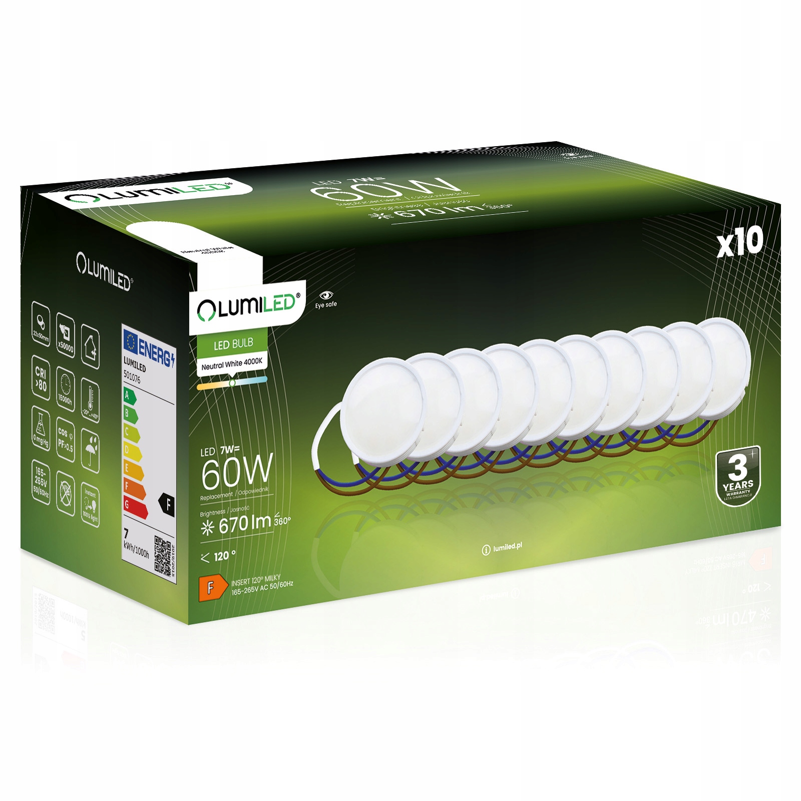 10x Wkład Moduł Żarówka Led Insert 7W 670LM 120° 4000K Neutralny Lumiled