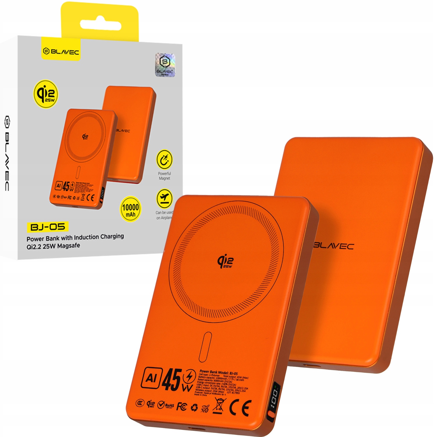 Blavec Power Bank 10000mAh 16mm Typ C Qi2.2 25W Pd 45W Magsafe 2 w 1