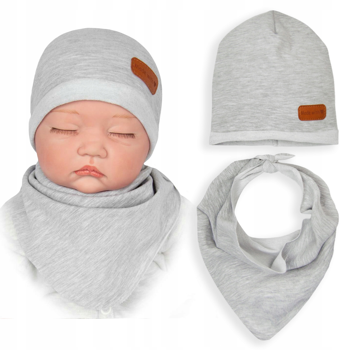 KOMPLET Z DRESÓWKI CZAPKA CHUSTKA szary 44-46
