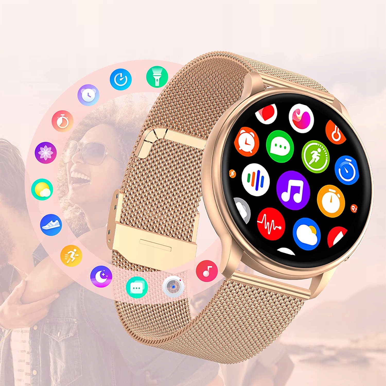 SMARTWATCH ZEGAREK DAMSKI POLSKIE MENU ROZMOWY CIŚNIENIE + 2 PASKI GRATIS Kolor wielokolorowy