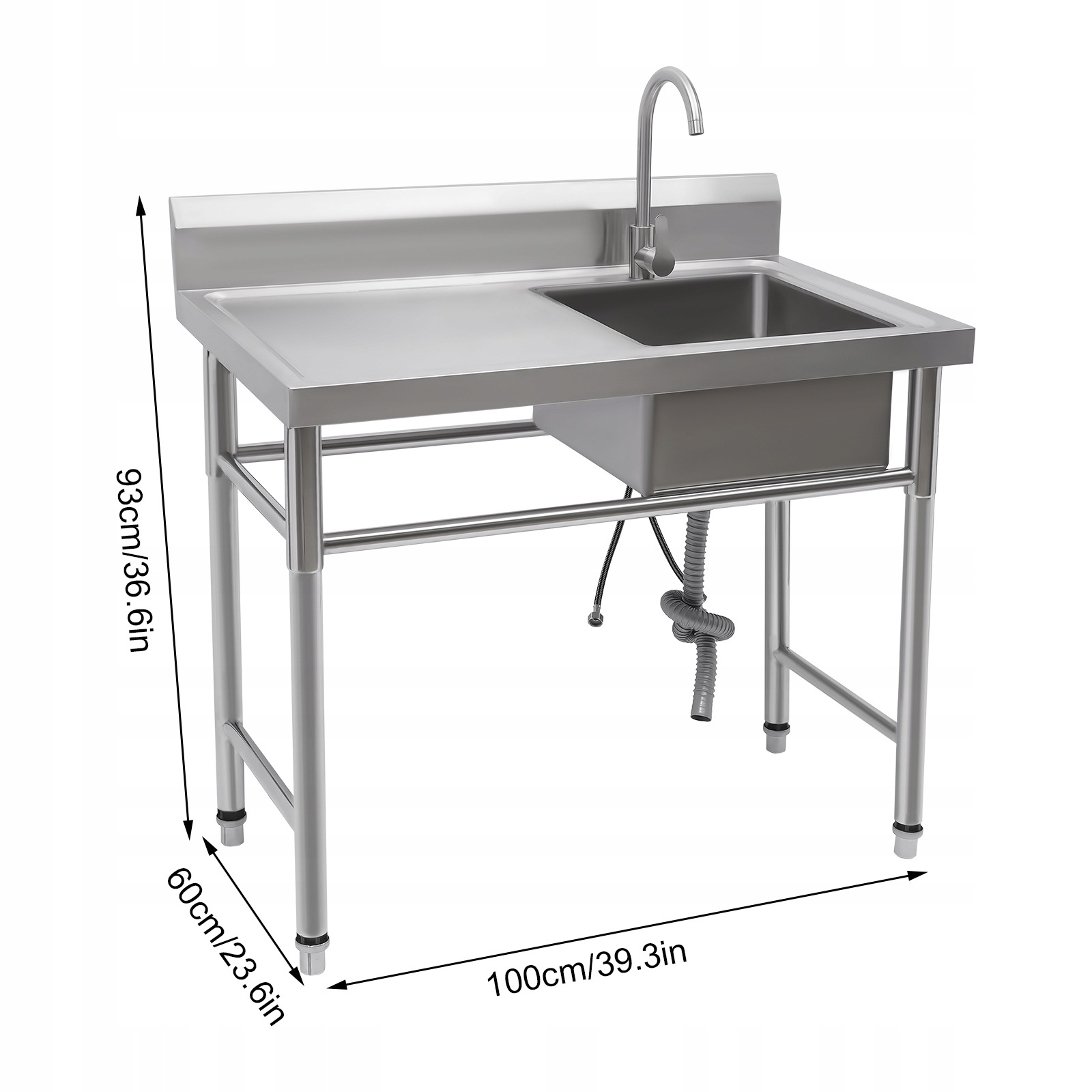 ZLEW ZE 201 STALI NIERDZEWNEJ PRAWY ROWEK LEWA PLATFORMA 100*60 *93 CM Szerokość 930 mm