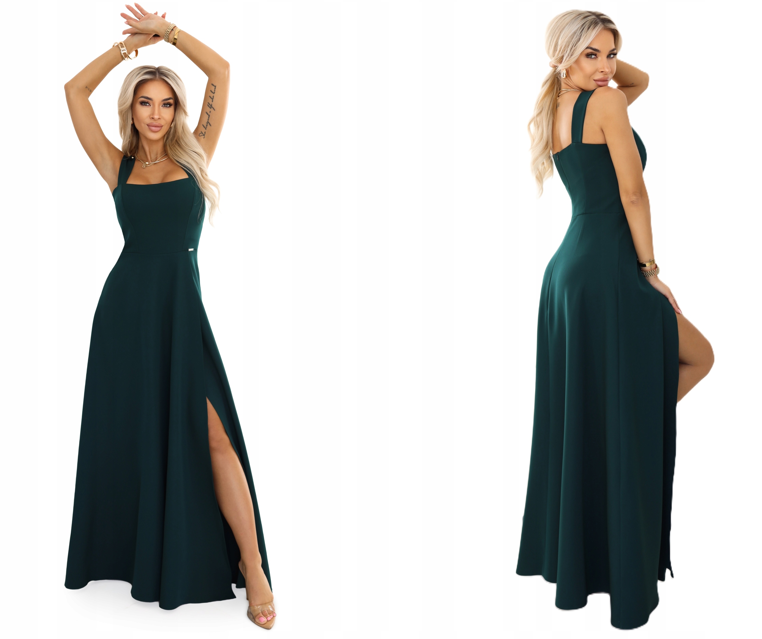 Klasická Šaty S Přiléhavým Výstřihem A Rozevřeným Spodním Dílem, Lahvově Zelená Barva L