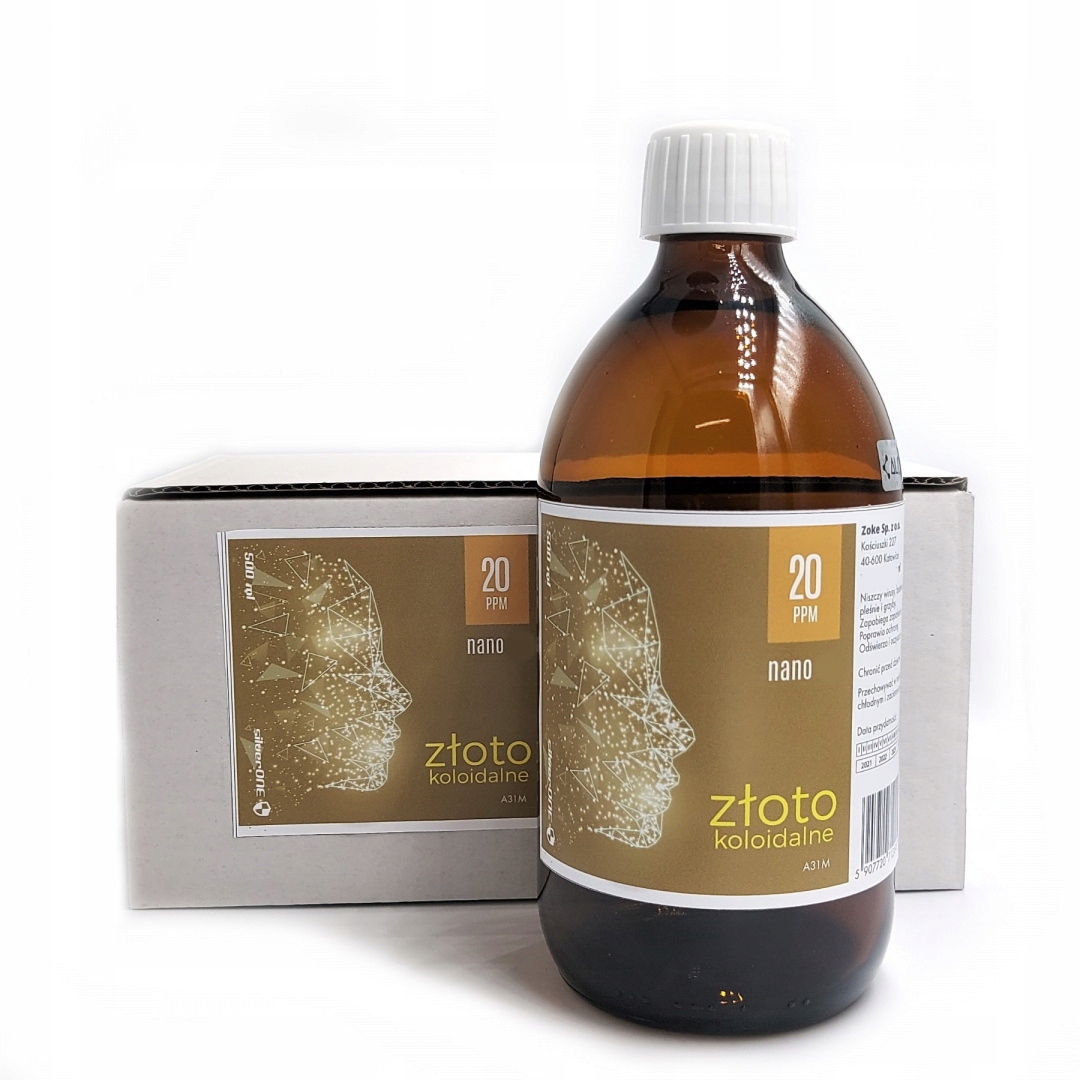 Złoto koloidalne 20 ppm. Niejonowe. 500 ml. Alcheo