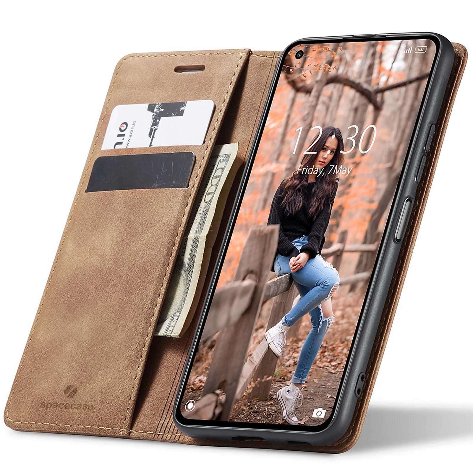 Spacecase Peněženkové pouzdro pro Mi 11 Lite/5G Ne, světle hnědé