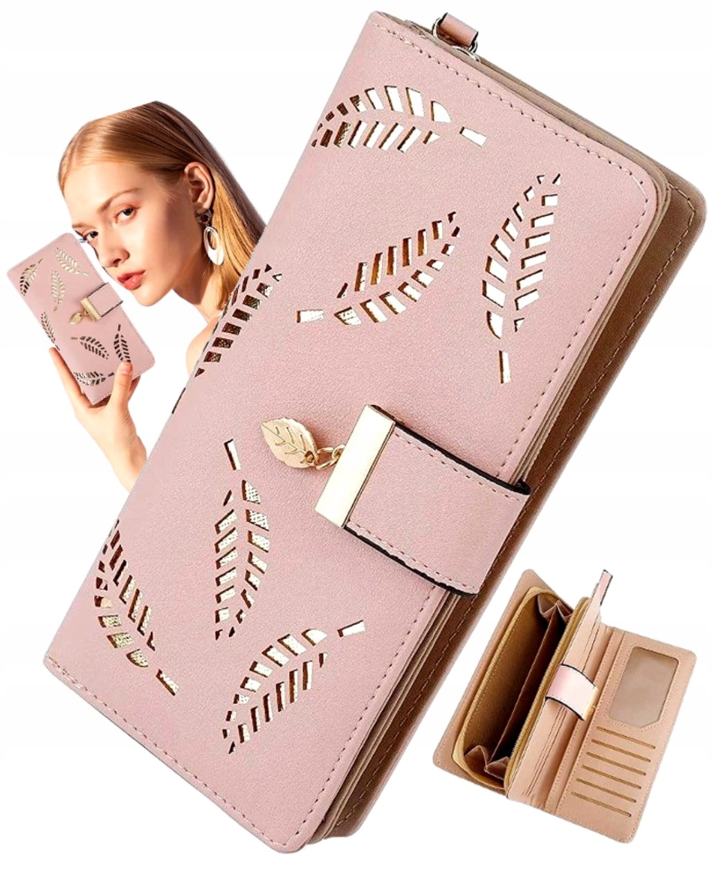 

Portfel Damski zamek skóra skórzany podwójny Duży