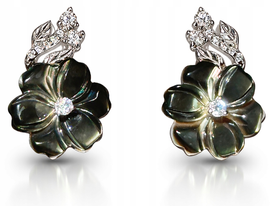 Stříbrné náušnice závěsné s květinami a zirkonem dámské stříbro 925 anglické