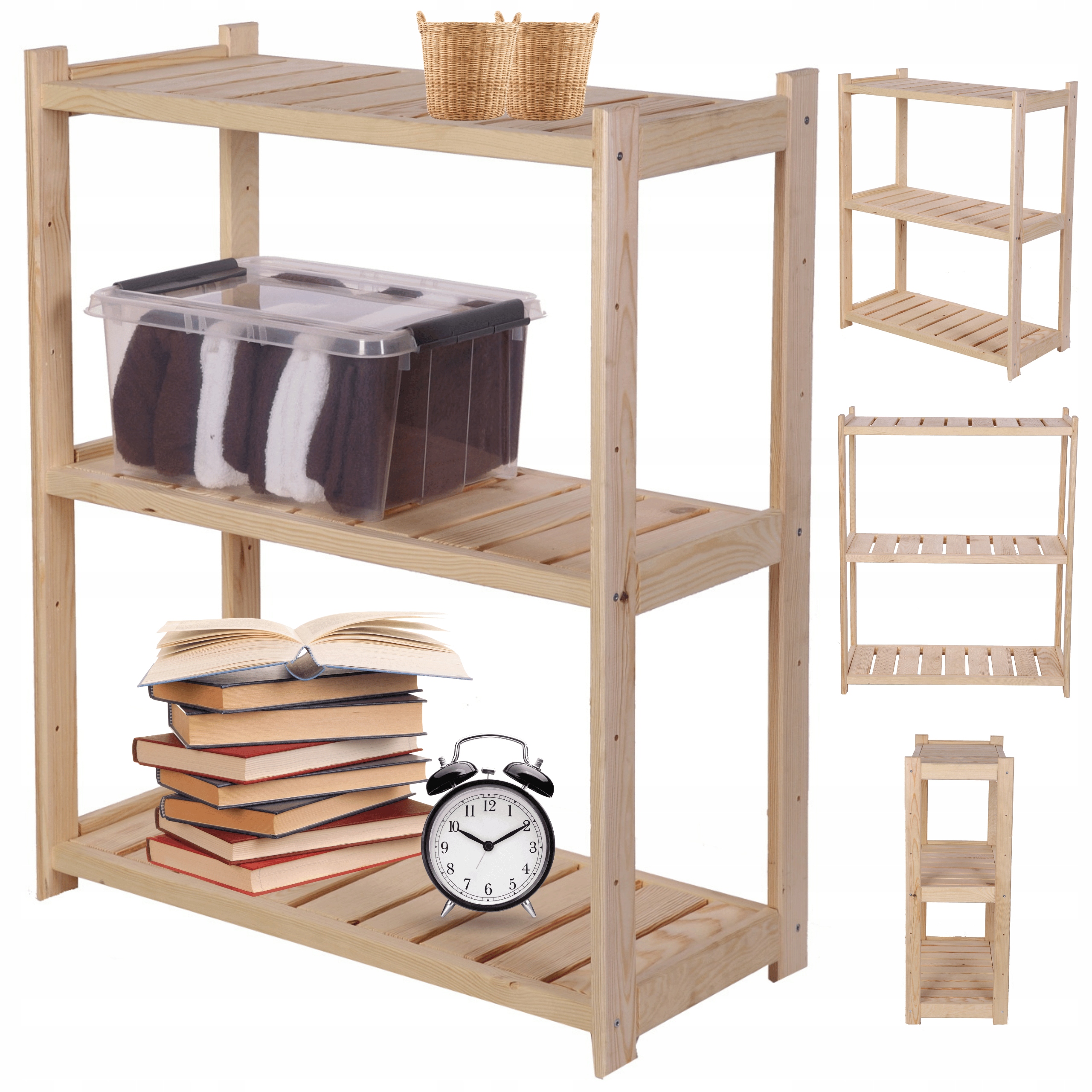 Dřevěný regál do spíže, borovicový stojan Do Sklepa, 3 police, Masivní, Eco