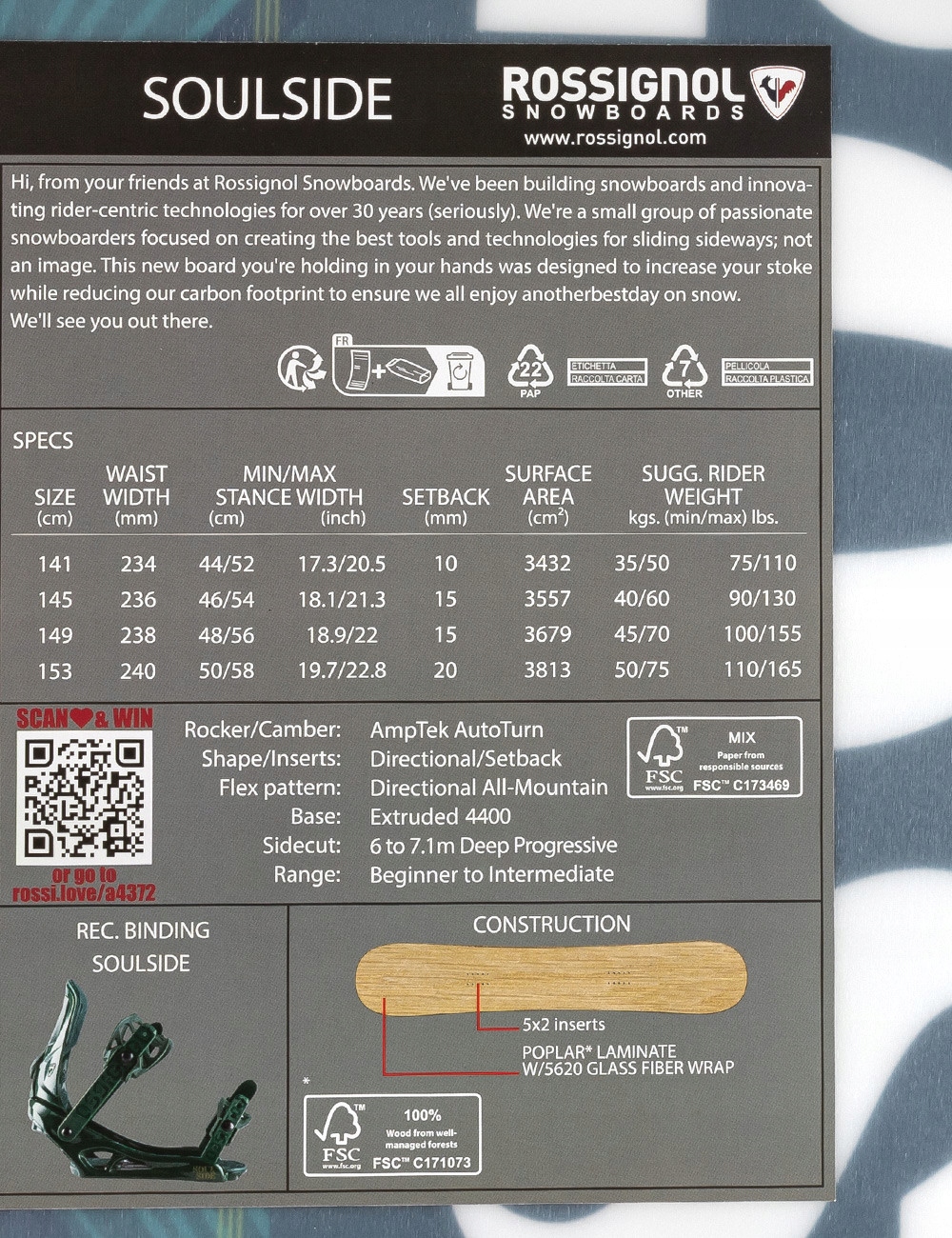 Zestaw snowboardowy Rossignol Soulside + wiązania S/M 153 Twardość (flex) średnie