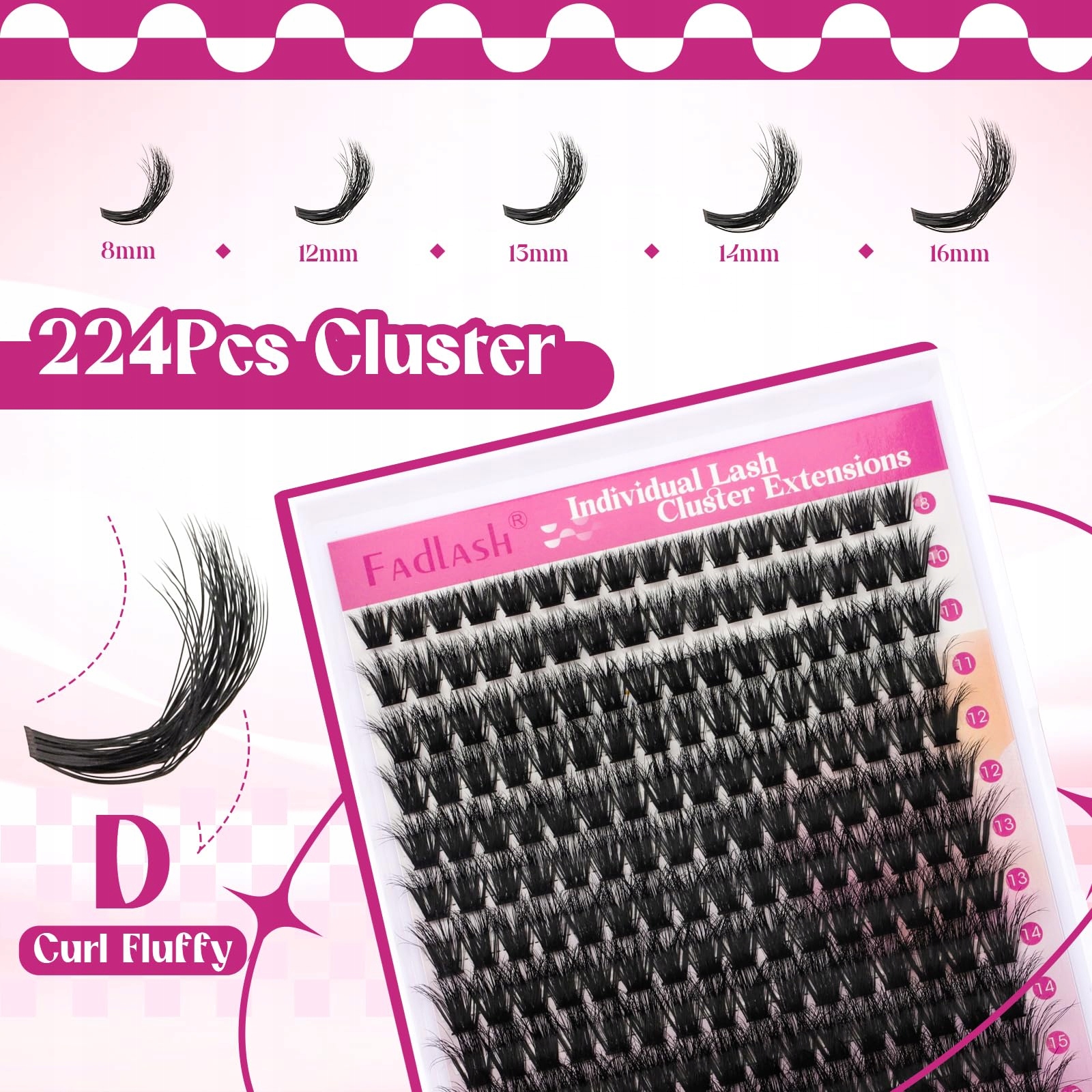 FADLASH Rzęsy Kępki 100D 0.07D Curl 3D Efekt Mix 8-16mm Dla Początkujących — miniatura 3