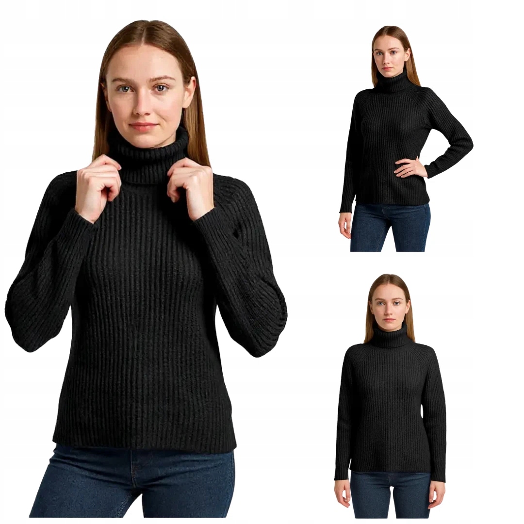 Hřejivý dámský svetr s rolákem klasický černý Captain Mike S/m