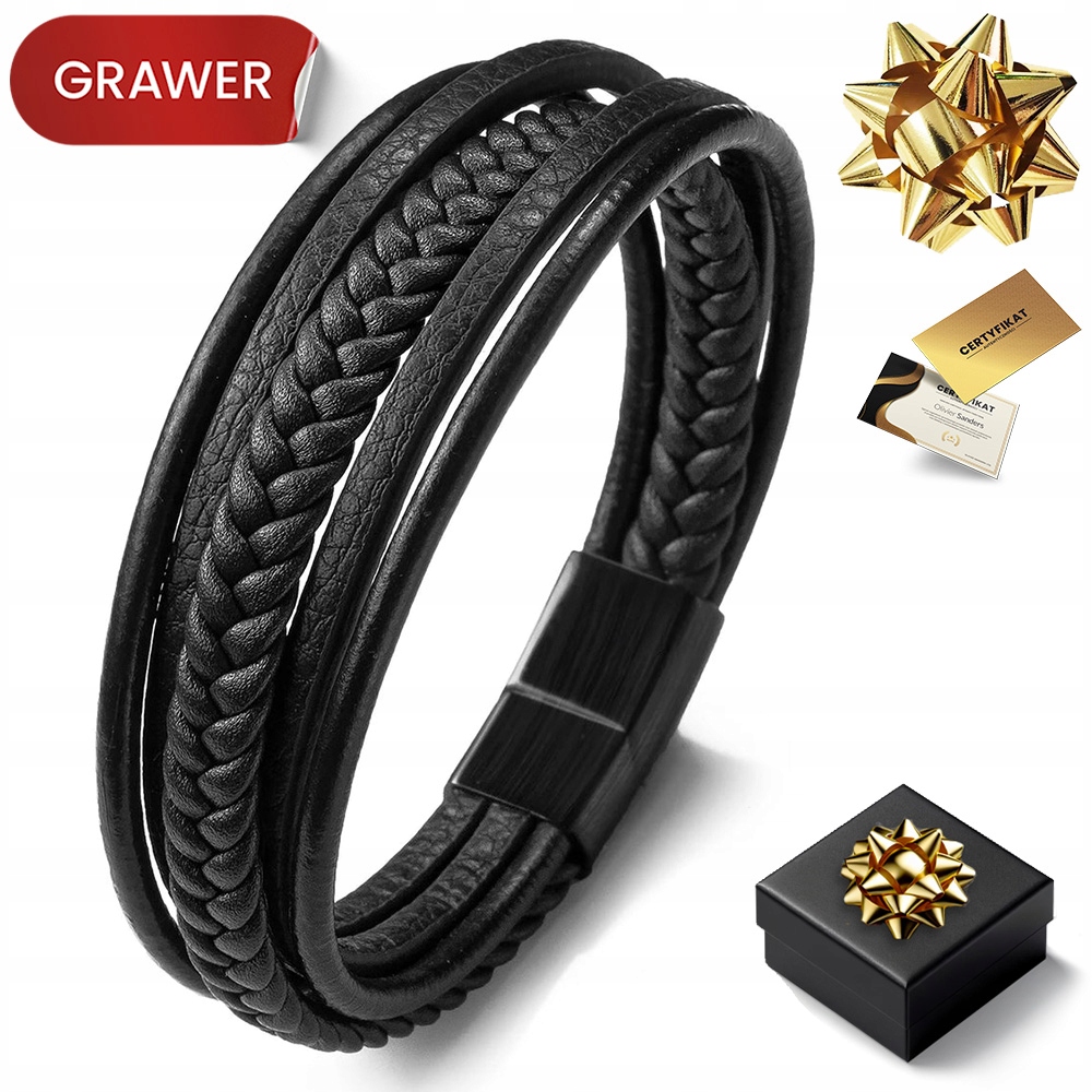 Černý Kožený Pánský Náramek Titanový Náramek S Gravírováním, Nastavitelný Jako Dárek