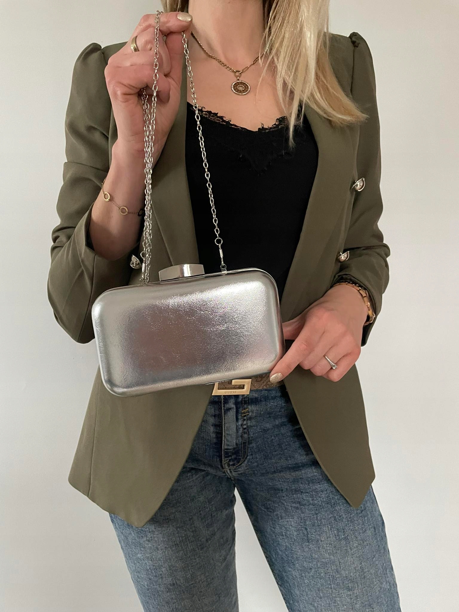 WIECZOROWA KOPERTÓWKA PUZDERKO EKO silver RĄCZKA Wysokość 12 cm