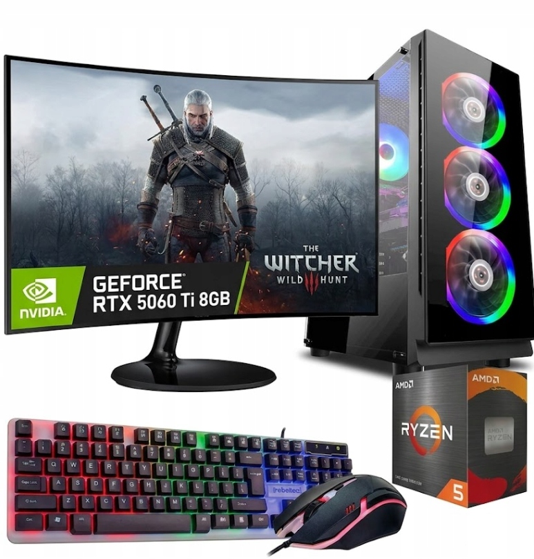 Zestaw Gamingowy Ryzen 5 5600 32GB Rtx 5060Ti 8GB +Wi-Fi+WIN11+ Monitor 27