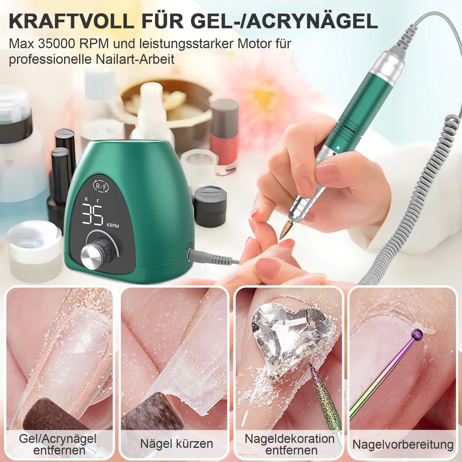 Kredioo Frezarka 35000 RPM Zestaw Manicure LED Dla Profesjonalistów — miniatura 4