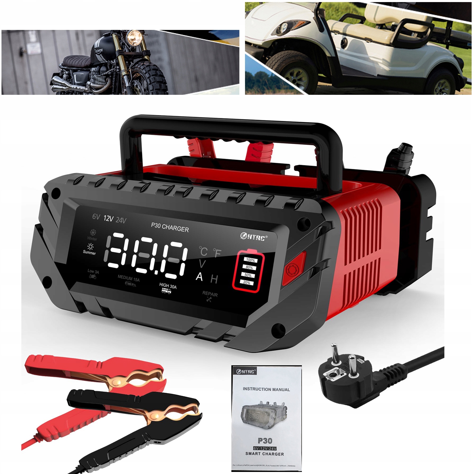 Nabíječka autobaterií 30A 6V-24V Smart nabíječka baterií