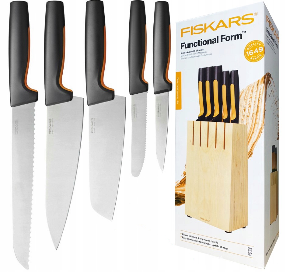 

Zestaw Komplet 5 Noży Szefa W Bloku Drewno Fiskars