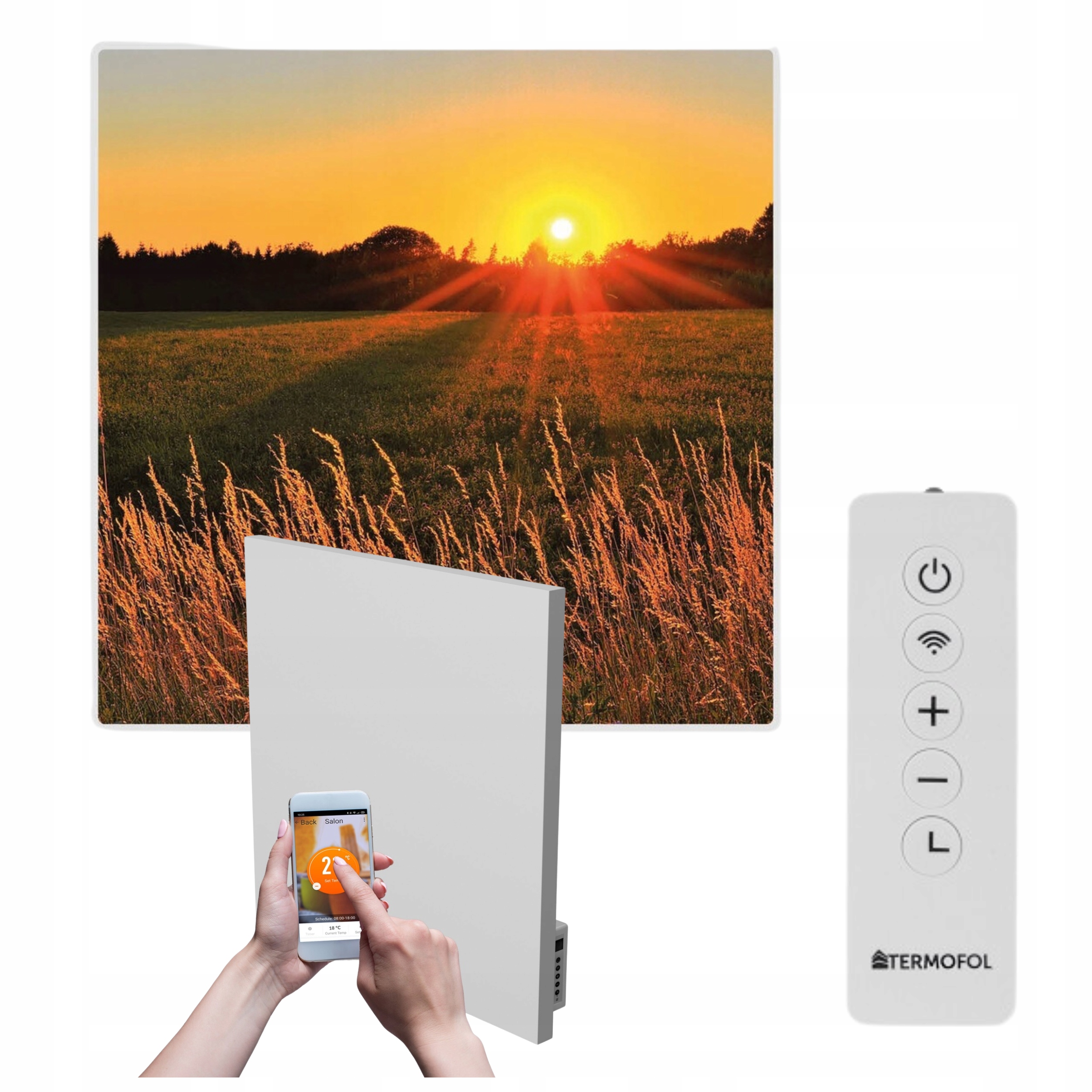 Infračervený ohrievač obraz lúka západ slnka 350 W 60x60 cm WiFi