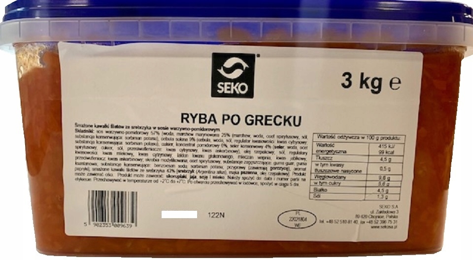 Ryba Po Grecku (srebrzyk W Sosie Warzywno-pomidorowym) 3 Kg Seko