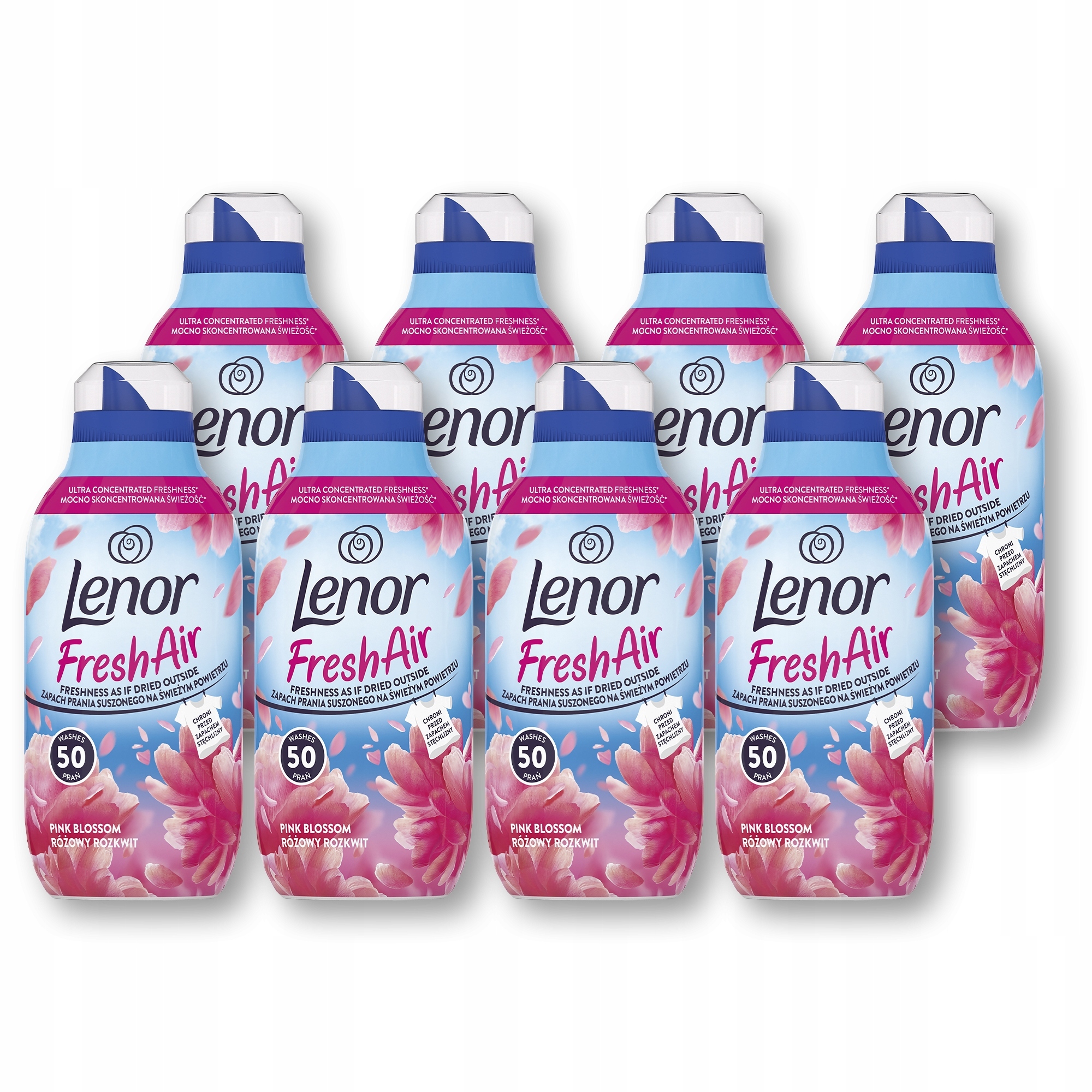 Levně Sada 8 x Lenor Fresh Air Effect Tekutá aviváž na 50 praní, Pink Blossom (Růžový květ)