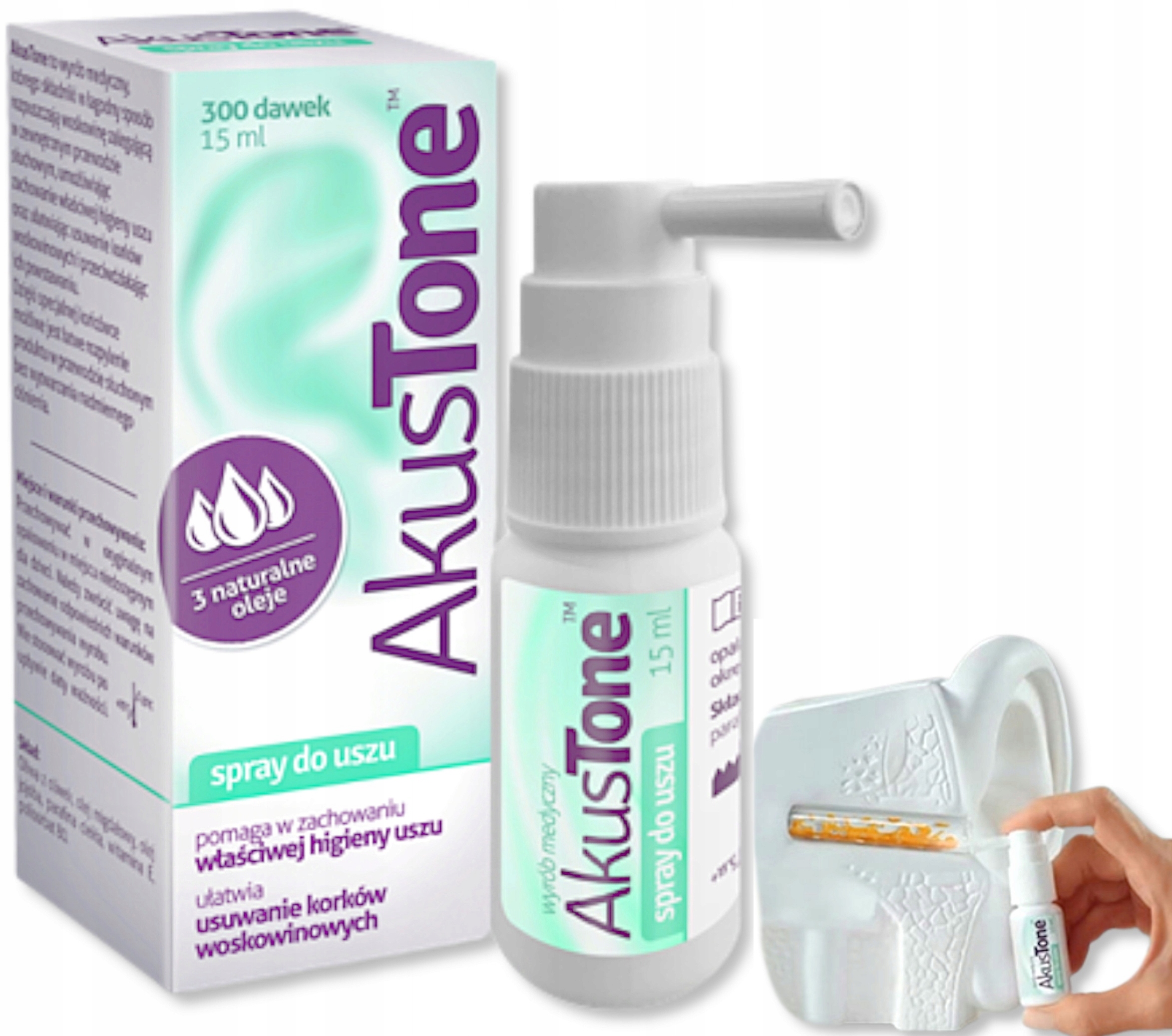 AKUSTONE SPRAY DO HIGIENY USZU PRZECIW ZATYKANIU ROZPUSZCZA WOSKOWINĘ 15ml
