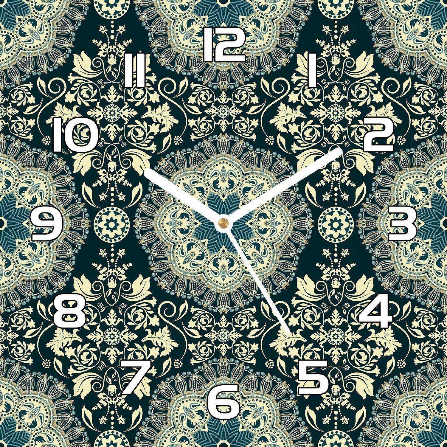 

Cichy zegar na szkle Damask zielony i biały 30x30