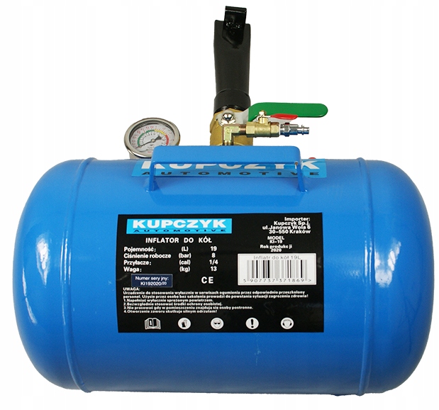 Inflator do Uderzeniowego Pompowania Opon 19 litrów Kupczyk KI-19 zbiornik EAN (GTIN) 5907737371869