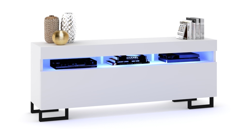 Rtv skříňka Komoda Play Bílá Nohy Černé Led 160