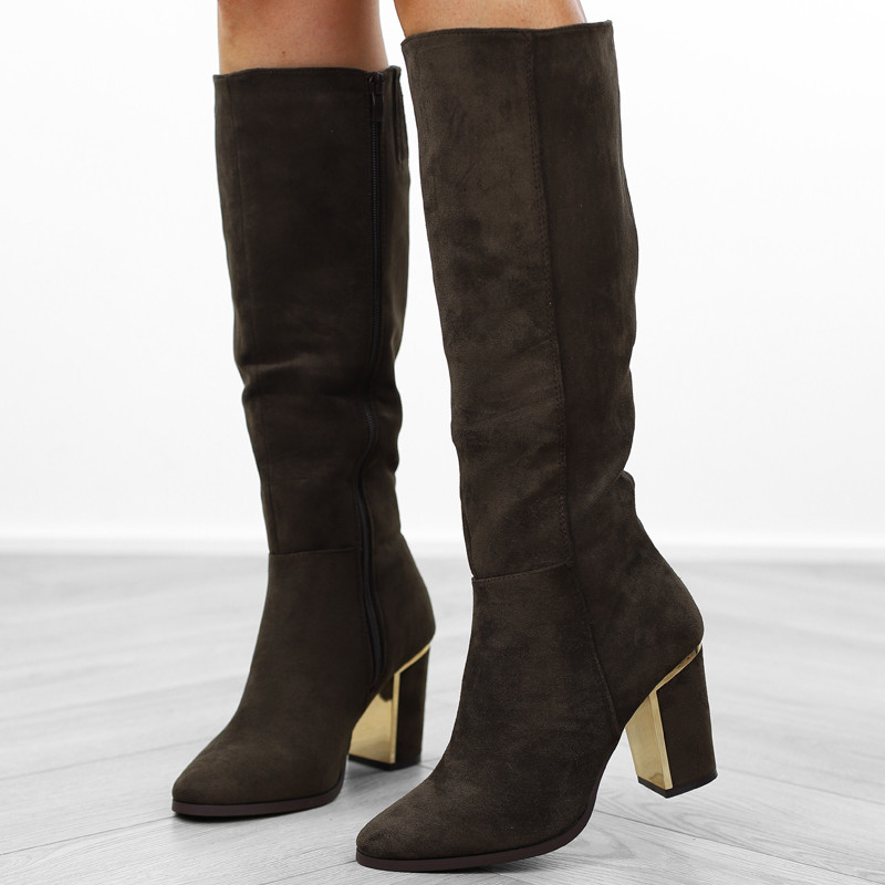 Brązowe kozaki damskie zamszowe słupek QT63P r.36 Rozmiar 36