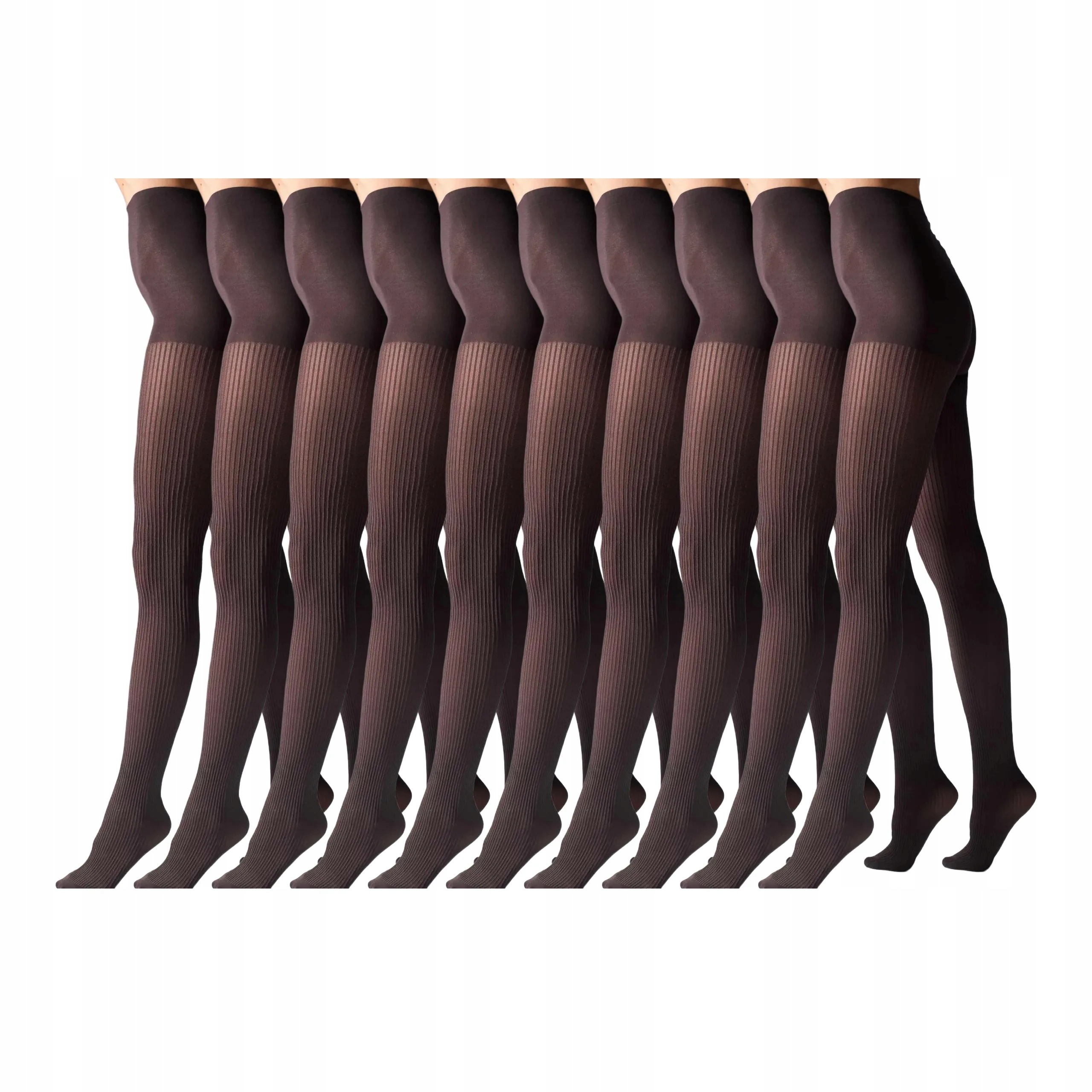 10 párů Punčocháče z mikrovlákna 70 den pruhované 1944 Rib Legs 10x Tabaco 4-L