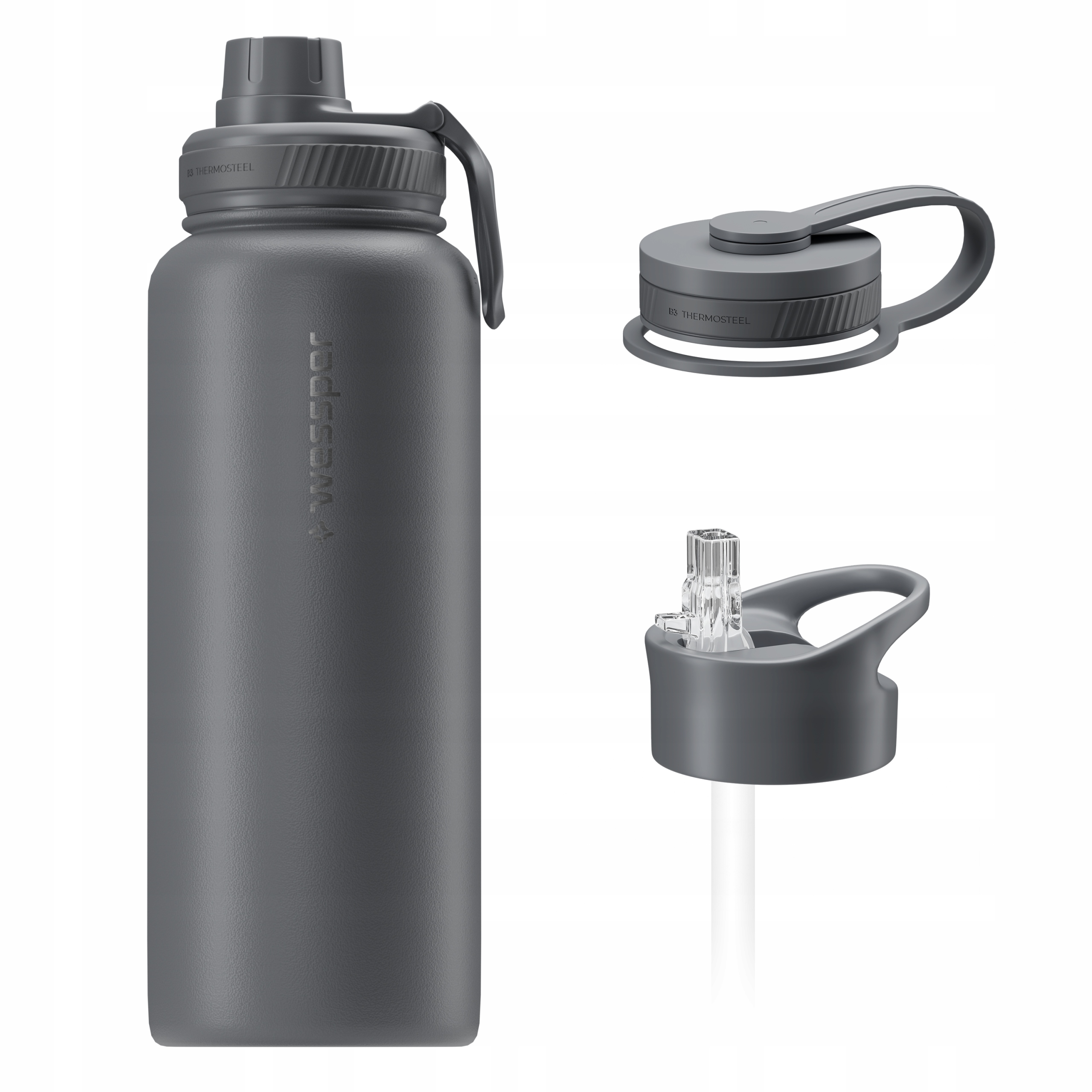 Wessper B3 Thermosteel butelka termiczna termos stalowy 3 ustniki 1000 ml