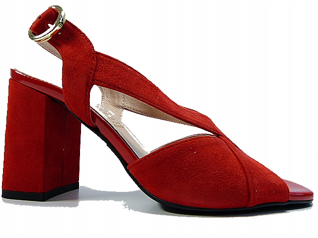 červené semišové kožené sandály na podpatku Sala 37