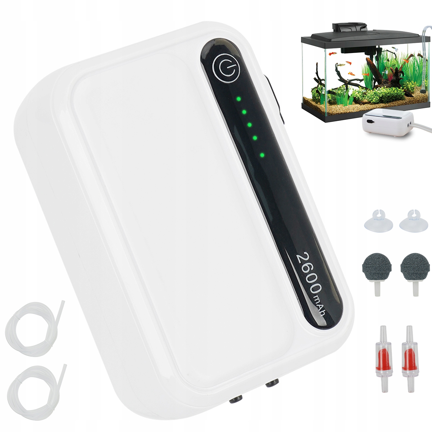 Levně Vzduchová Pumpa Do Akvária 3W S Velkou Baterií 2600MAH Pro Náročné Podmínky