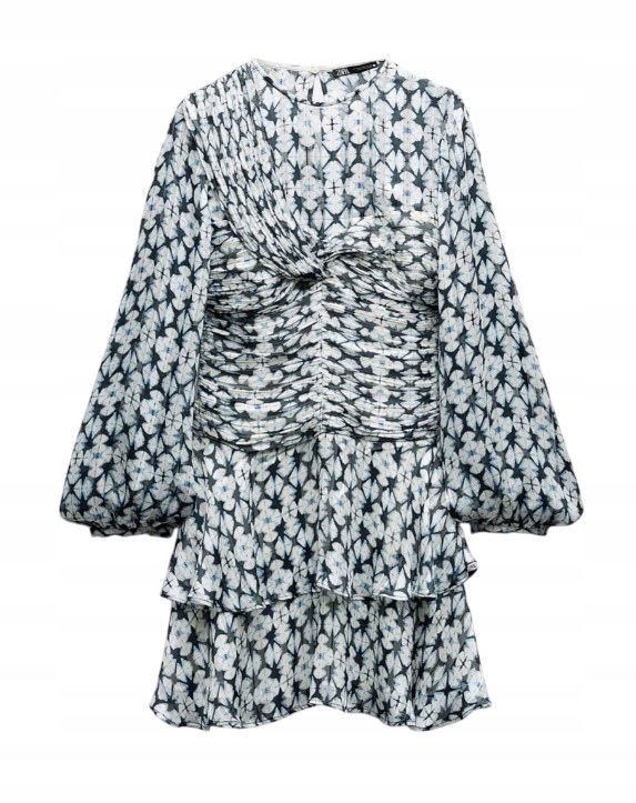Zara Šaty S Potiskem A Metalizovanou Zlatou Nití Falbany vel. M