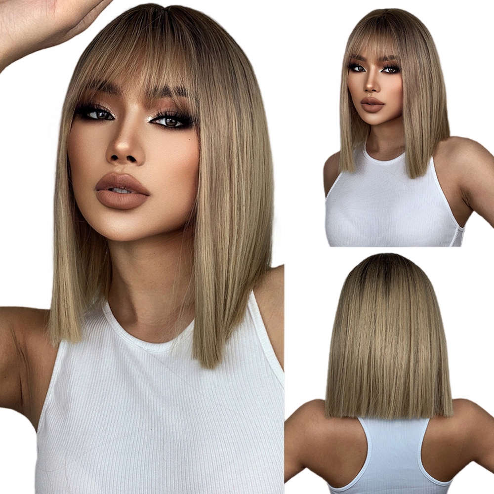 Paruka Světle hnědá s ofinou, přirozený efekt