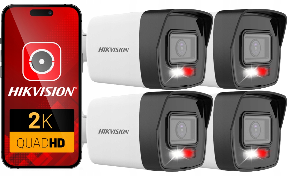 Kamera Ip 4Mpx Hikvision PoE 1440p 4 ks Sada