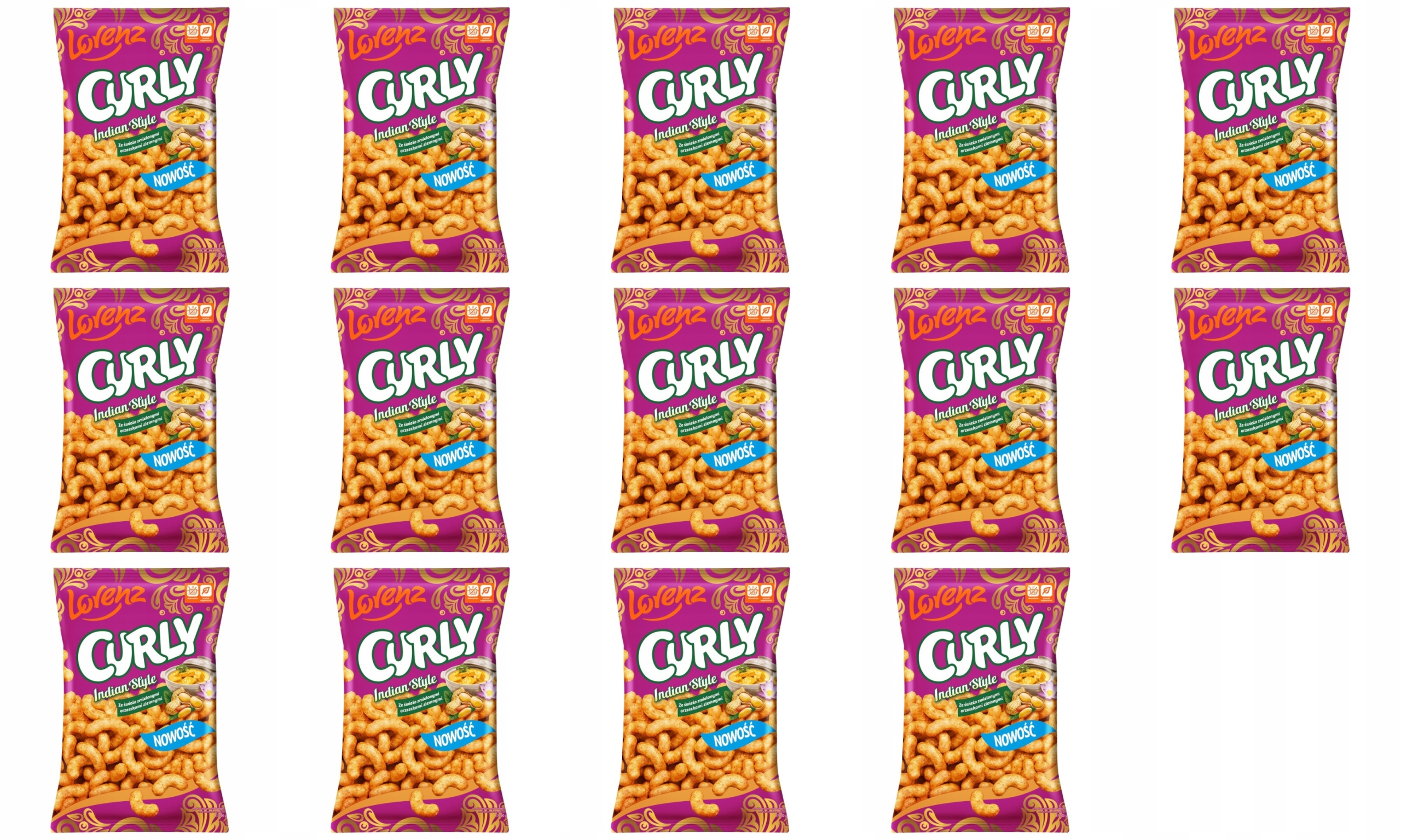 Levně 14 x 100 g Lorenz Křupky Curly Indian Style příchuť kari Karton