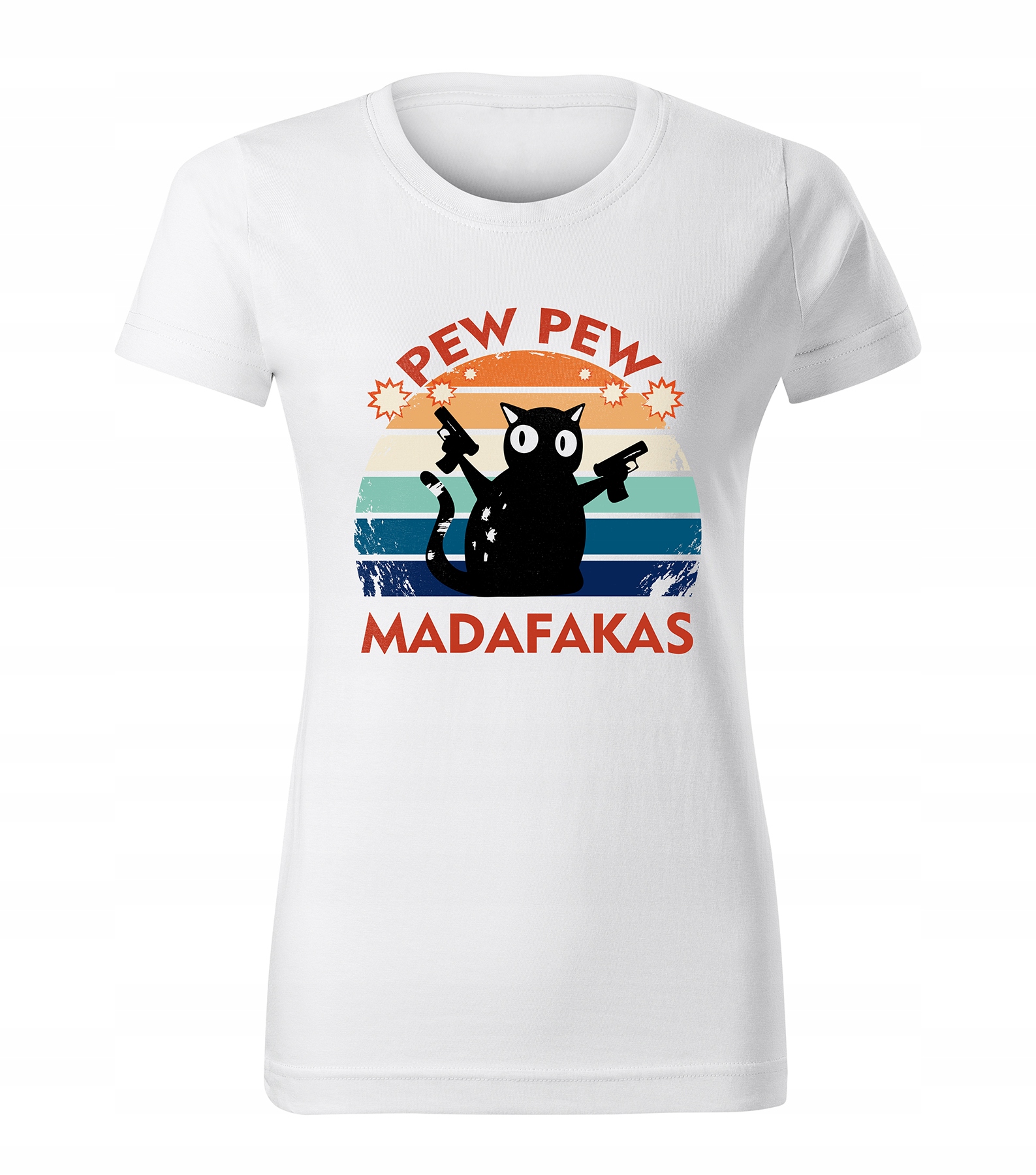 KOSZULKA T-SHIRT BIAŁA DAMSKA ŚMIESZNA PREZENT KOT PEW PEW MADAFAKAS XXL
