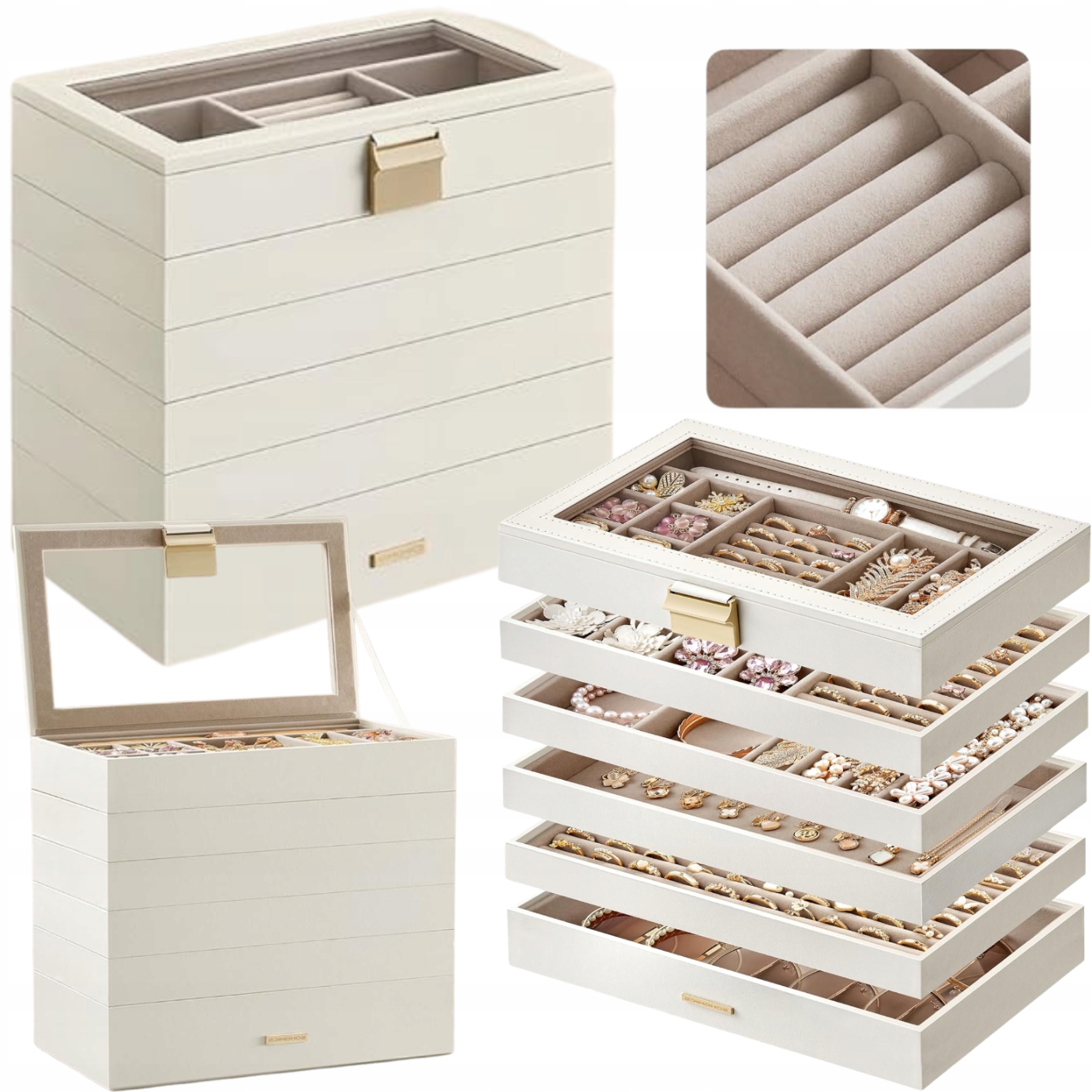 Krabička šperkovnice na bižuterii 6-úrovňová Organizér na prsteny s uzavíráním