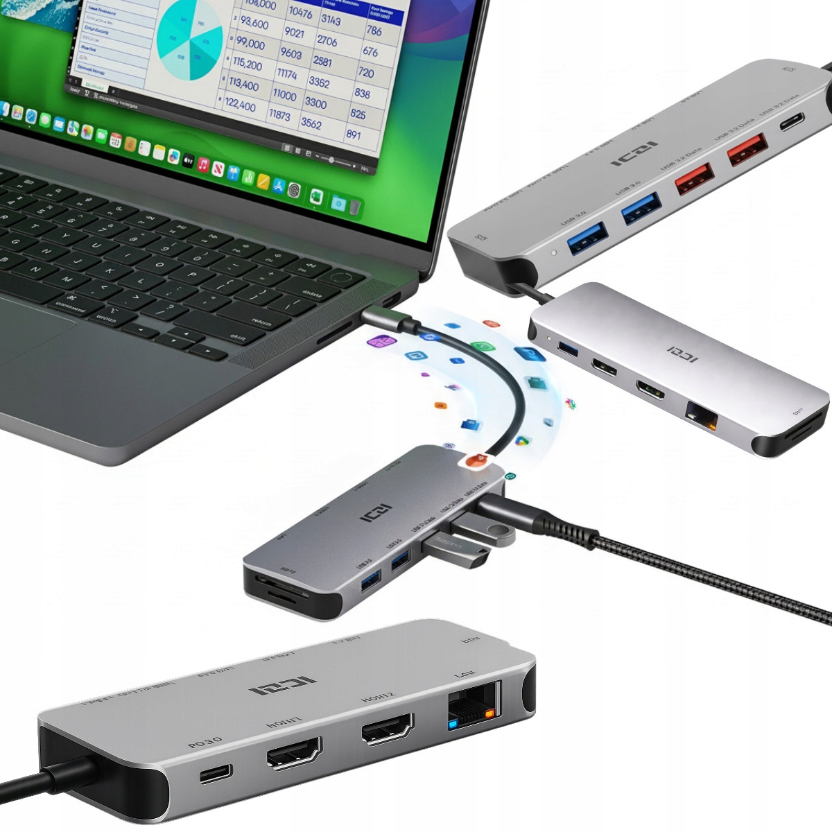 Dokovací stanice Usb-c 3.0 pro notebook a dva monitory Dvojitý adaptér na obrazovku