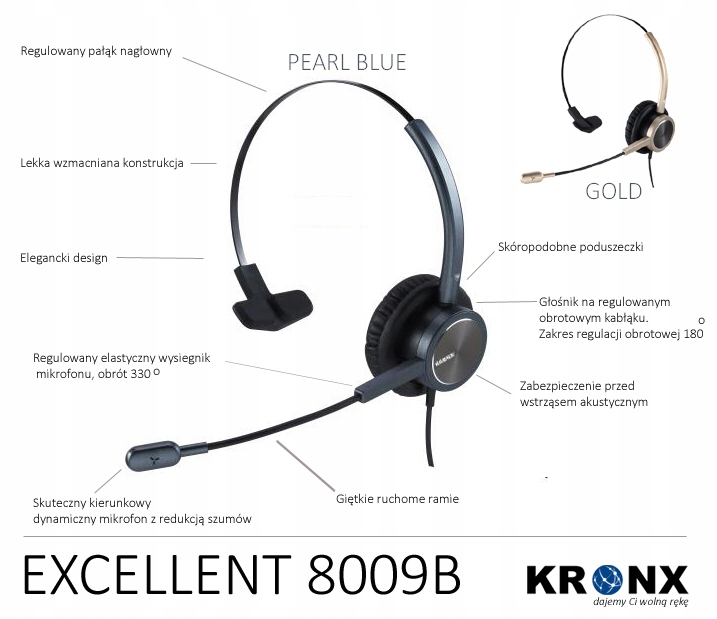 KRONX EXCELLENT 8009 słuchawka na jedno ucho,FV